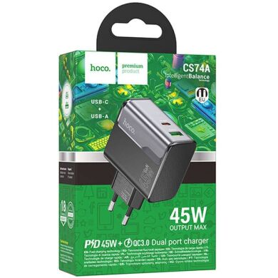 Сетевое зарядное устройство Hoco CS74A PD45W + QC3.0 - Black