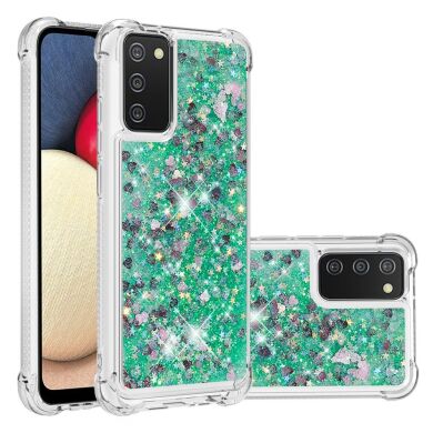 Силиконовый (TPU) чехол Deexe Liquid Glitter для Samsung Galaxy A02s (A025) - Green