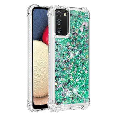 Силиконовый (TPU) чехол Deexe Liquid Glitter для Samsung Galaxy A02s (A025) - Green