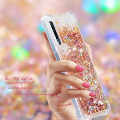 Силіконовий (TPU) чохол Deexe Liquid Glitter для Samsung Galaxy A7 2018 (A750) - Gold
