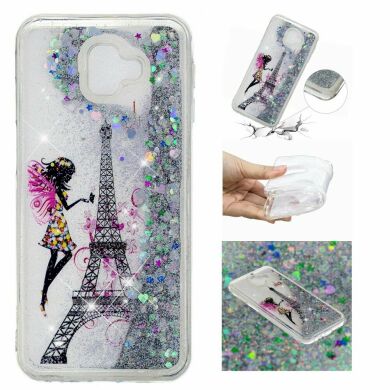 Силиконовый (TPU) чехол Deexe Liquid Glitter для Samsung Galaxy J6+ (J610) Eiffel Tower