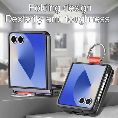 Защитный чехол Deexe Litchi Ring Case для Samsung Galaxy Flip 8 - Black