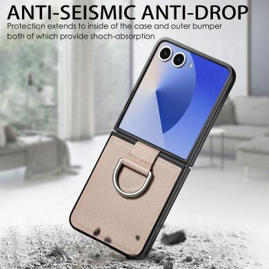 Защитный чехол Deexe Litchi Ring Case для Samsung Galaxy Flip 8 - Black