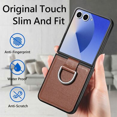 Защитный чехол Deexe Litchi Ring Case для Samsung Galaxy Flip 8 - Black