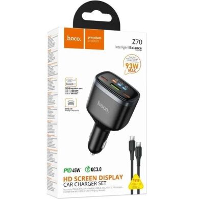 Автомобільний зарядний пристрій Hoco Z70 PD45W (2Type-C + USB) + кабель Type-C to Type-C - Black