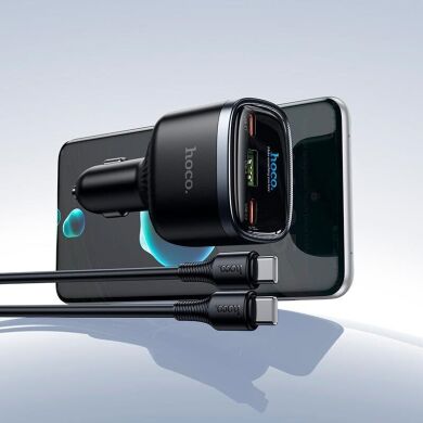 Автомобільний зарядний пристрій Hoco Z70 PD45W (2Type-C + USB) + кабель Type-C to Type-C - Black