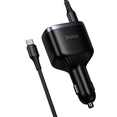 Автомобільний зарядний пристрій Hoco Z70 PD45W (2Type-C + USB) + кабель Type-C to Type-C - Black