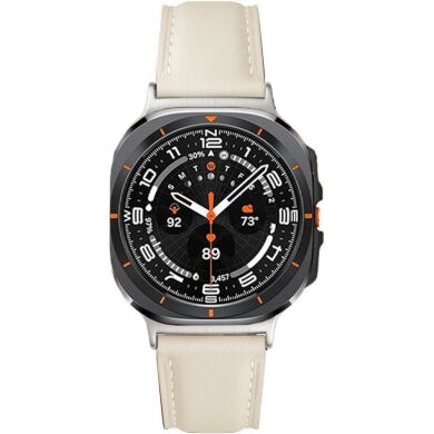 Кожаный ремешок Deexe Genuine Leather для Samsung Galaxy Watch Ultra (47mm) / Ultra (2025) - Beige