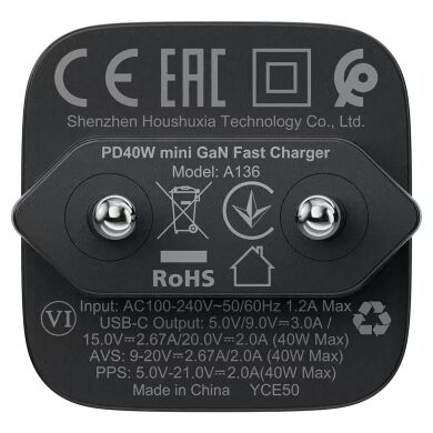 Сетевое зарядное устройство ACEFAST A136 PD40W (Type-C) - Black