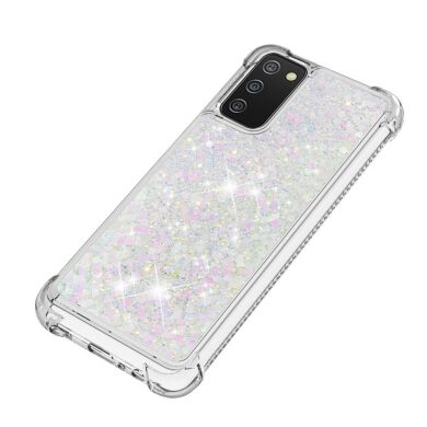 Силиконовый (TPU) чехол Deexe Liquid Glitter для Samsung Galaxy A02s (A025) - Silver