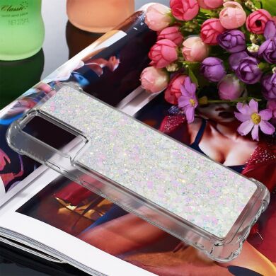 Силиконовый (TPU) чехол Deexe Liquid Glitter для Samsung Galaxy A02s (A025) - Silver