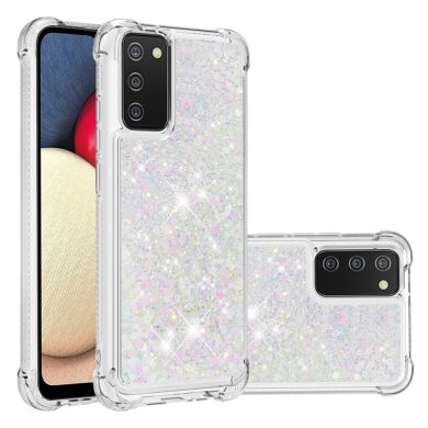 Силиконовый (TPU) чехол Deexe Liquid Glitter для Samsung Galaxy A02s (A025) - Silver