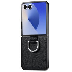 Защитный чехол Deexe Litchi Ring Case для Samsung Galaxy Flip 8 - Black