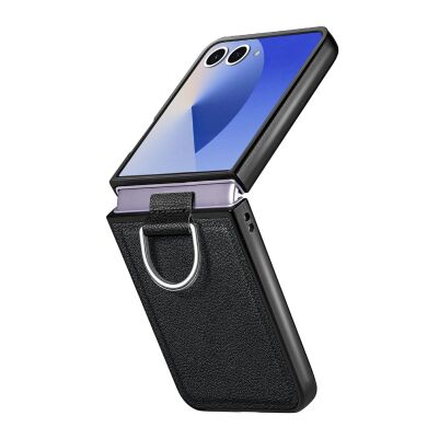Защитный чехол Deexe Litchi Ring Case для Samsung Galaxy Flip 8 - Black