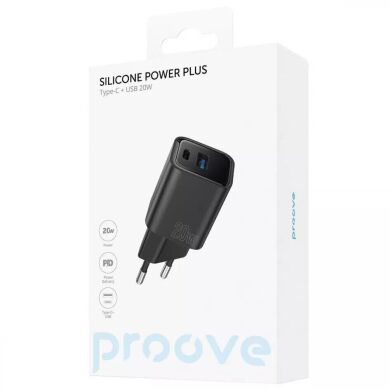 Сетевое зарядное устройство Proove Silicone PoWer Plus 20W (Type-C + USB) - Black