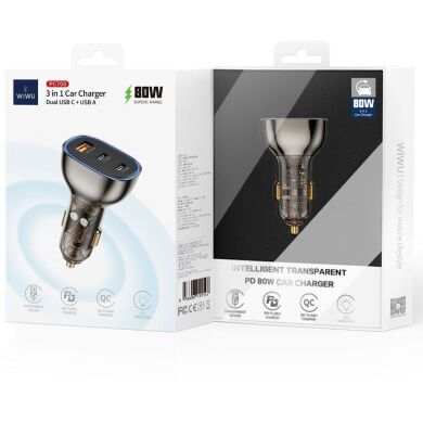 Автомобільний зарядний пристрій WiWU PC700 PD80W + QC3.0 (2Type-C + USB) - Black