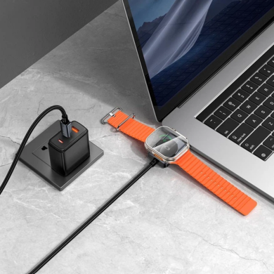 Кабель с беспроводной зарядкой Hoco CW66 2 in 1 Type-C to Apple Watch + Type-C (100W, 1.2m) - Black