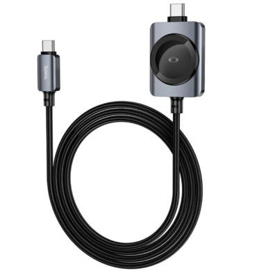 Кабель с беспроводной зарядкой Hoco CW66 2 in 1 Type-C to Apple Watch + Type-C (100W, 1.2m) - Black