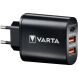 Сетевое зарядное устройство Varta Wall Charger 38W (2USB, 3A; Type-C, 3A) - Black. Фото 1 из 7