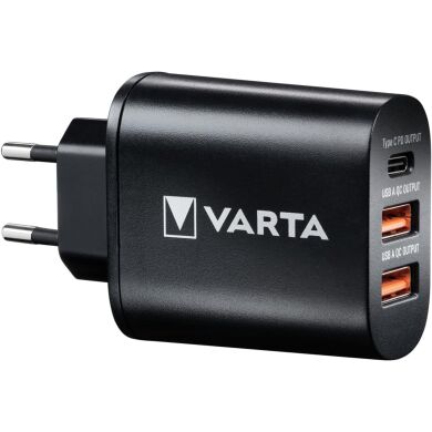 Сетевое зарядное устройство Varta Wall Charger 38W (2USB, 3A; Type-C, 3A) - Black