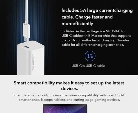Сетевое зарядное устройство Xiaomi Mi Fast Charger Type-C (65W) BHR4499GL - White