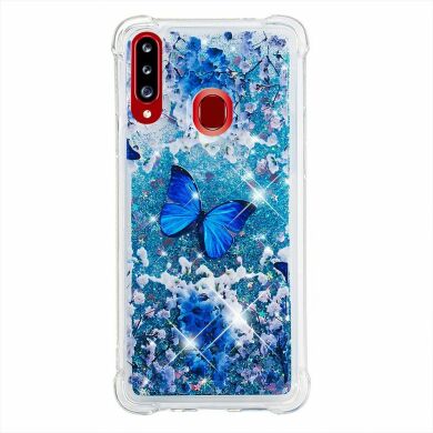 Силиконовый (TPU) чехол Deexe Fashion Glitter для Samsung Galaxy A20s (A207) - Blue Butterflies