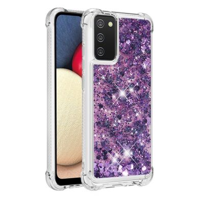 Силиконовый (TPU) чехол Deexe Liquid Glitter для Samsung Galaxy A02s (A025) - Purple