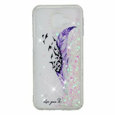 Силиконовый (TPU) чехол Deexe Liquid Glitter для Samsung Galaxy J6+ (J610) Purple Feather and Birds