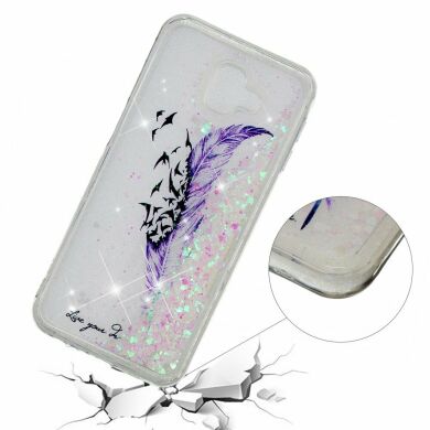 Силиконовый (TPU) чехол Deexe Liquid Glitter для Samsung Galaxy J6+ (J610) - Purple Feather and Birds