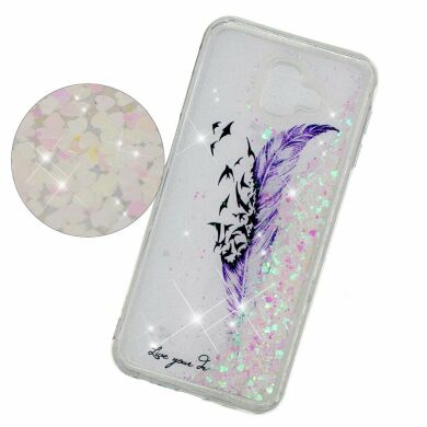 Силиконовый (TPU) чехол Deexe Liquid Glitter для Samsung Galaxy J6+ (J610) Purple Feather and Birds