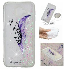 Силиконовый (TPU) чехол Deexe Liquid Glitter для Samsung Galaxy J6+ (J610) - Purple Feather and Birds