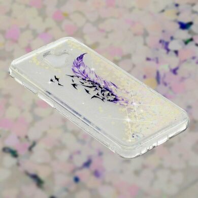 Силиконовый (TPU) чехол Deexe Liquid Glitter для Samsung Galaxy J6+ (J610) Purple Feather and Birds