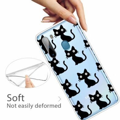Силіконовий (TPU) чохол Deexe Pretty Glossy для Samsung Galaxy A21 (A215) - Black Cat
