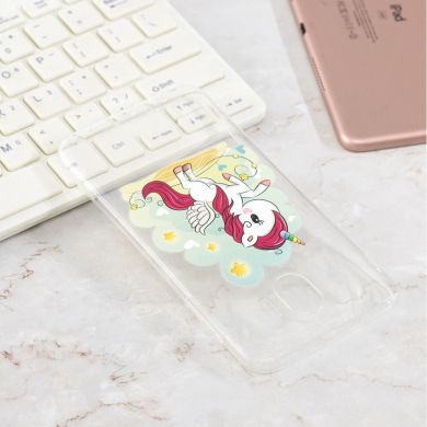 Силиконовый (TPU) чехол Deexe Pretty Glossy для Samsung Galaxy J4 2018 (J400) - Unicorn