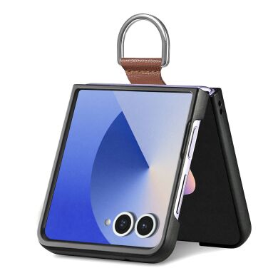 Защитный чехол Deexe Litchi Ring Case для Samsung Galaxy Flip 8 - Brown