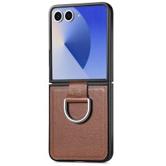 Защитный чехол Deexe Litchi Ring Case для Samsung Galaxy Flip 8 - Brown