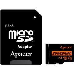 Карта памяти MicroSDXC Apacer 256GB UHS-I U3 V30 A2 + адаптер (AP256GMCSX10U8-R) - Black