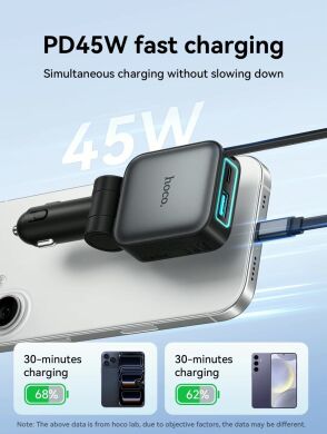 Автомобільний зарядний пристрій Hoco Z67 Triunfar PD60W (USB + Type-C) + кабель Type-C - Black