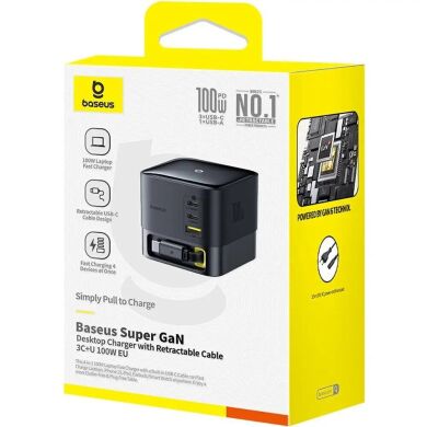 Мережевий зарядний пристрій Baseus Super GaN Desktop 100W (2Type-C+USB) + кабель Type-C (P10164001123-00) - Black