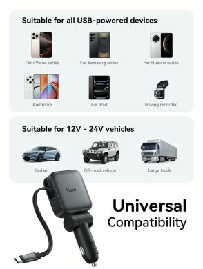 Автомобільний зарядний пристрій Hoco Z67 Triunfar PD60W (USB + Type-C) + кабель Type-C - Black