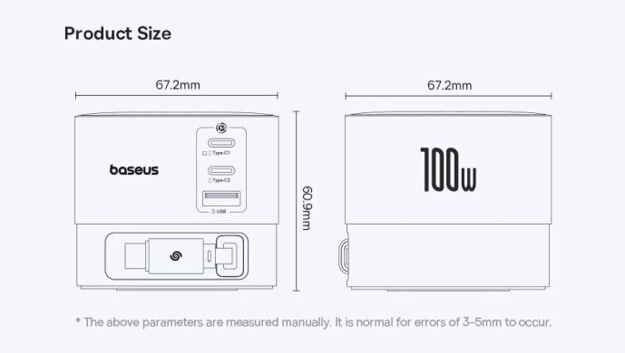 Мережевий зарядний пристрій Baseus Super GaN Desktop 100W (2Type-C+USB) + кабель Type-C (P10164001123-00) - Black