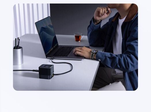 Мережевий зарядний пристрій Baseus Super GaN Desktop 100W (2Type-C+USB) + кабель Type-C (P10164001123-00) - Black
