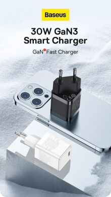 Мережевий зарядний пристрій Baseus GaN3 Fast Charger 1C (30W) CCGN010102 - White
