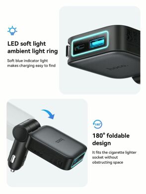 Автомобільний зарядний пристрій Hoco Z67 Triunfar PD60W (USB + Type-C) + кабель Type-C - Black