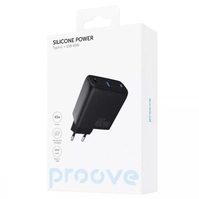 Сетевое зарядное устройство Proove Silicone PoWer 45W (Type-C + USB) - Black