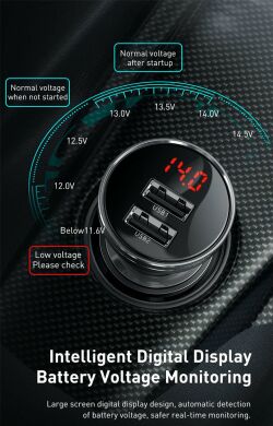 Автомобільний зарядний пристрій BASEUS Digital Display (2xUSB,4.8A) CCBX-0G - Black
