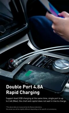 Автомобільний зарядний пристрій BASEUS Digital Display (2xUSB,4.8A) CCBX-0S - Silver