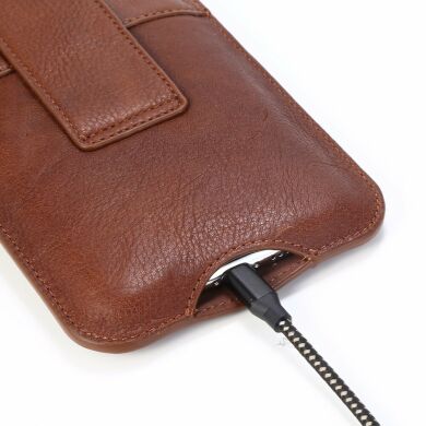 Кожаный чехол на пояс Deexe Pouch Case для смартфонов (размер: M) - Brown