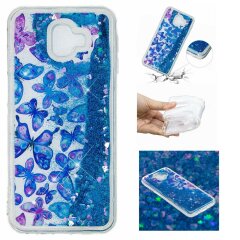 Силиконовый (TPU) чехол Deexe Liquid Glitter для Samsung Galaxy J6+ (J610) Blue Butterflies