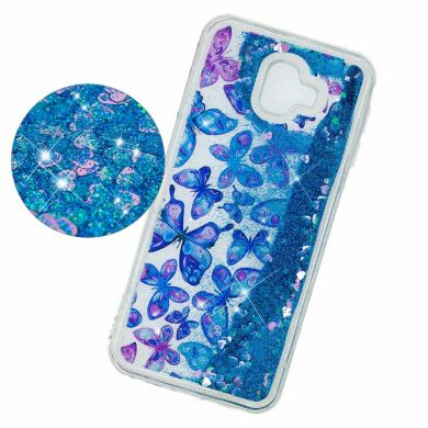 Силиконовый (TPU) чехол Deexe Liquid Glitter для Samsung Galaxy J6+ (J610) Blue Butterflies